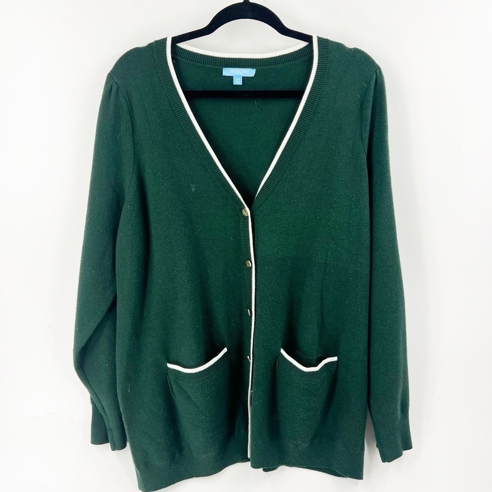 ✅ Draper James RSVP Women's Button Down Belt Cardigan Green w/White Size XXL